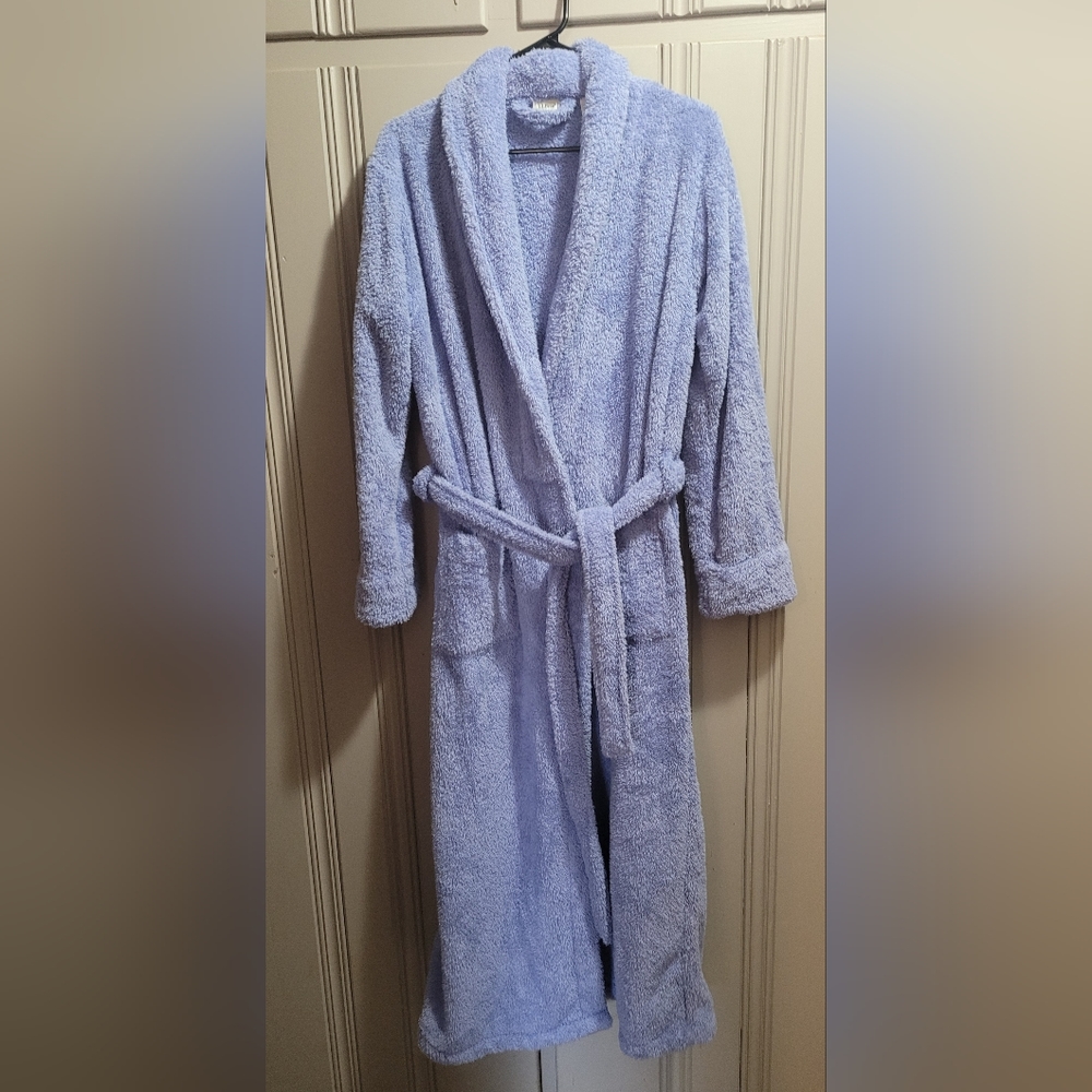 L.L. Bean Women's Long Fleece Robe With Belt, Pockets Size Small Light Blue